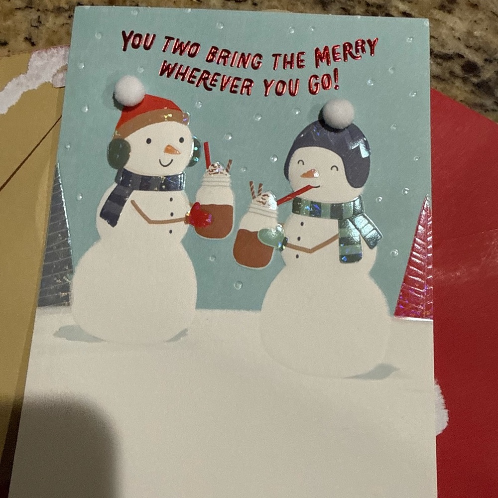 Festive Snowman and Penguin Holiday Card
